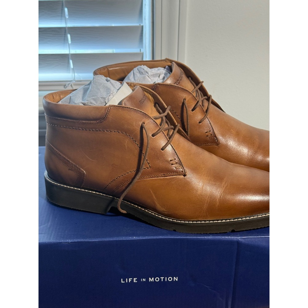 Rockport Mens RMFLYNN Tan Brown Leather Chukka Boots truTECH 12XW Extra Wide